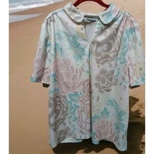 Lady Koko Vintage Neck Tie Collared Blouse Floral Size 42